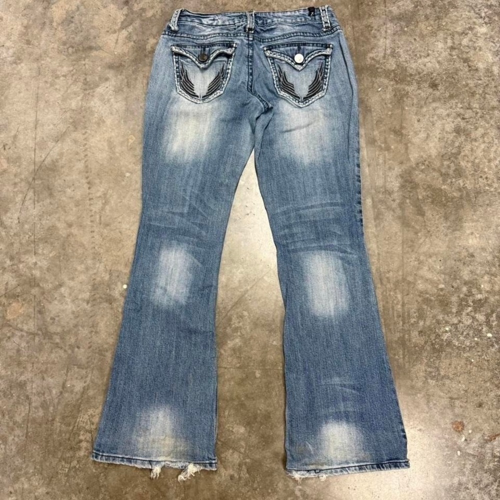 Y2K Zo2‎ Jeans Angel Wing Embroidered Flare Jeans 28x31